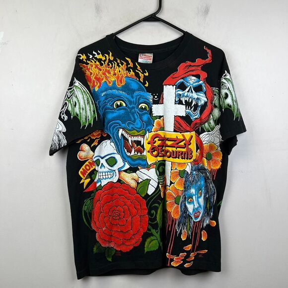 Vintage Ozzy Osbourne Tattoos All Over Print Concert Shirt 1992 Black Size L - Picture 1 of 8